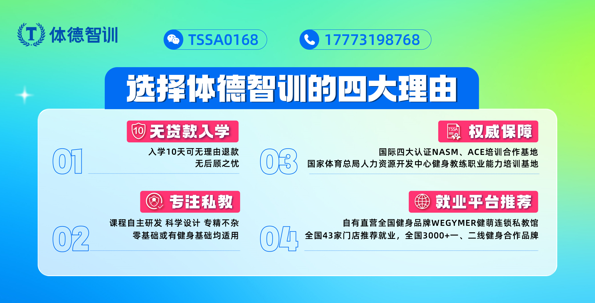 选择体德健身培训学院的四大理由